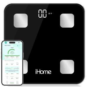체중계, 체중계를 위한 iHome 디지털 블루투스 스마트 저울, BMI, 체지방, 근육량, 배터리 포함 (블랙 블루투스)
