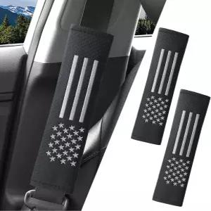 JDDRY 2PC 자동차 안전벨트 커버 패드 스트랩 어깨 탄소 섬유 가죽 실내 액세서리 2팩 블랙-USA 깃발