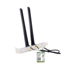 AX210NGW DTK WiFi 카드 6E는 6GHz, 2230, 2x2 AX+BT 5.3+Tri-밴드를 지원하며, RF 케이블(11인치), 5dBi 고이득 안테나 및 로우 프로파일 브래킷을 포함합니다