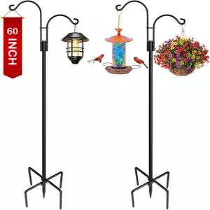XDWGIFTs 야외용 더블 셰퍼드 후크 새 모이통 걸이용 2팩 헤비 듀티 가든 폴 식물 바구니 태양광 조명 랜턴