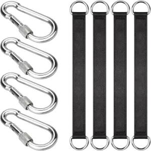 ISuser 4 PCS 블랙 트리 스윙 스트랩 걸이 키트 카라비너 4개 길이 24cm / 9.4인치 해먹에 220파운드