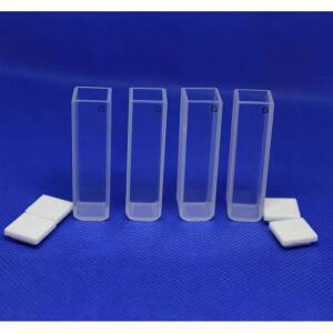 LAB4US 표준 유리 큐벳용 (4PCS) 분광광도계 큐벳 셀 10MM 길이 3.5ML; 투명 측면 2개 뚜껑이 있는 340-2500NM 개방형 상단