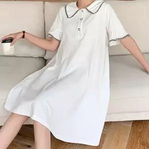 카라 포인트 라인 임산부 꾸안꾸룩 패ㅐ션 원피스 넉넉한핏 데일리 일상복 퍼프소매