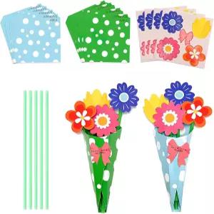 24개 어머니의 날 꽃다발 공예 키트 DIY 종이 교실 선물 교사 감사 주간 엄마 생일 학교 홈 펀 활동