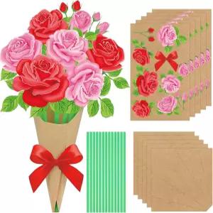 24 PCS 꽃다발 공예 키트 DIY 꽃 선물 어머니의 날 종이 교사 감상 주간 홈스쿨 교실 활동을 위한 나만의