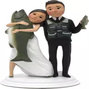 디탄 독특하고 재미있는 낚시 웨딩 케이크 토퍼 신랑 신부 (밝은 피부 다크 헤어)