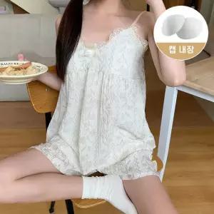 여름잠옷 여성 민소매 상하세트 파자마 레이스 캡내장 홈웨어