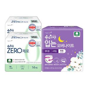순수한면 제로 대형 14입, 2개 + 입는 오버나이트 특대형 4입, 1개