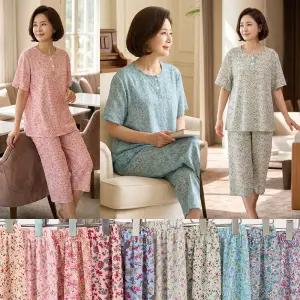 엄마옷 마미소 냉장고 차르르 한벌 여름 시원한 잔꽃 상하 세트 할머니 빅사이즈 40 70 마담 중년 여성
