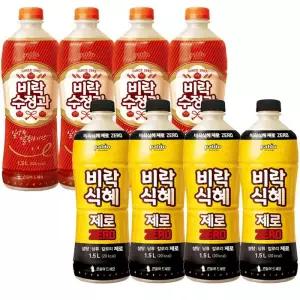 팔도 1.5L 비락 식혜 제로 4개+수정과 4개 총 8pet 전통 음료수