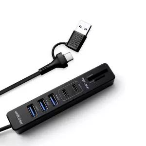 유니콘 RHC-700C 7In1 USB3.2 Gen1 USB3.0 무전원 멀티허브 1.5m케이블 A+C타입 컨넥터지원 고휘도 LED상태