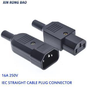 16A 250V IEC 직선 케이블 플러그 커넥터 C13 C14 암 수 재배선 가능 전원 3 핀 AC 소켓 업소용 산업용 BK