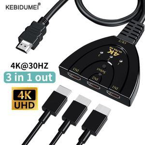 모니터분배기 선택기 셀렉터 스위치 4K HDMI 호환 케이블 HD 모니터 PC 스위처 허브 포트 3입력 비디오 SPLITTER 1출력 어댑터 TV