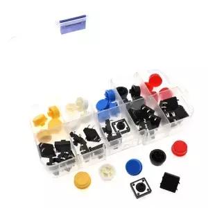 25 세트 촉각 푸시 버튼 스위치 Arduino 용 순간 12*12*7.3MM 마이크로 원형 캡 키트 5 색
