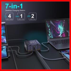 550W 7-in-1 충전 스테이션 (100W 접이식 USB C 케이블 포함) GaN 고속 (맥북 프로, 아이폰 17, 삼성 노트