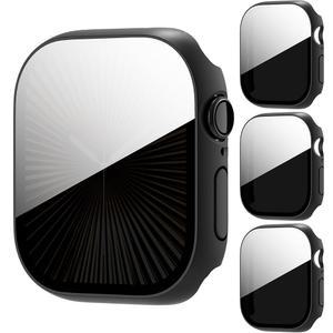 Apple Watch 시리즈 7/8/9 45mm용 AIDOWU 3팩 프라이버시 안티 스파이 케이스, 보호용 페이스 커버 및 미끄럼 방지 강화 유리 스크린 프로텍터, 초박형 하드 PC 범퍼 커버 45mm, 블랙