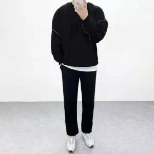 [엠클로]남자 오버핏 무지 데끼 스티치 쭈리 맨투맨 밴딩 조거팬츠 트레이닝복 세트 4