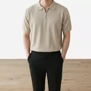 [쿼터]남자 워셔블 반집업 린넨 카라 니트 6color