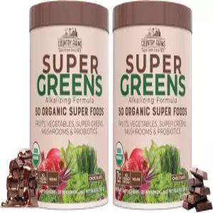 컨트리 팜 슈퍼 그린 초콜릿 맛 50가지 USDA 믹스 채소 버섯 및 프로바이오틱스 에너지 지원 40인분 06온스