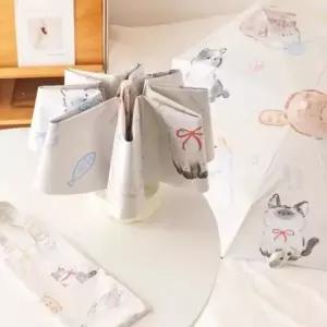 [가방] 경량 미니 3단 암막 양우산 고양이 학생 자외선차단 귀여운 튼튼한 캐릭터 자동 우산 접이식