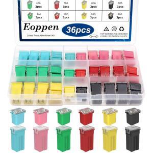 트럭 및 SUV용 EOPPEN 36PCS JCES 퓨즈 자동차용 차량용 모음 키트 톨/표준 로우 프로파일 JCASE 박스 모양 퓨즈(20A 30A 40A 50A 60A 80A)