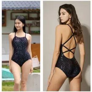 [콩심팥심]스팽글수영복 블랙수영복 원피스 여성 실내 체형보정 통통녀