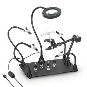 헬핑 핸즈 납땜 회로 기판 홀더 3배 LED 램프, 360 핫 에어 건 홀더, 유연한 금속 암 헤비 듀티 베이스 전자 수리 도구 매직 핸드