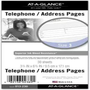 AT-A-GLANCE 데이 러너 전화 및 주소 페이지 리필 루즈 날짜 미정 플래너용 3-3/4인치 x 6-3/4인치 사이즈