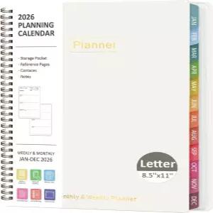 2026 플래너 8.5인치 x 11인치 주간 및 월간 대형 캘린더 편지 크기 2026년 1월 - 12월 학교 필수품