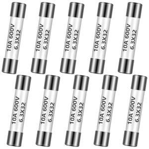 킹더 10피스 FF10A 600V 멀티미터 퓨즈 DC DMM 고속 블로우 액션 10암페어 세라믹 황동 6.3 X 32MM DMM용