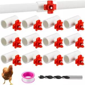 1/2인치 PVC 티 피팅이 포함된 Enhon 12팩 치킨 니플 워터러 DIY 오토 시스템 수평 사이드 마운트 가금류