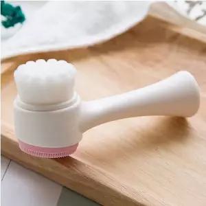 고품질 얼굴 이중 세안 클렌징 브러쉬 곡선손잡이 도구 (WC33083)