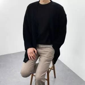 [엠클로]남자 오버핏 루즈 브이넥 무지 기본 니트 롱가디건 4컬러
