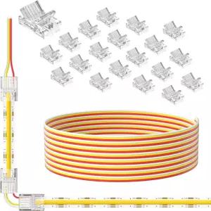 3핀 CCT COB LED 스트립 라이트용 PAUTIX 10 커넥터 와이어 20개 10피트 305cm 길이의 22AWG 연장 3선