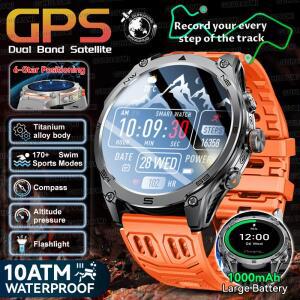 2025년 신제품 아웃도어 군용 GPS 스포츠 스마트워치 10ATM 방수 내장 듀얼 밴드 GPS 나침반 고도계 수영