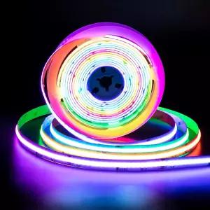 PAUTIX 점 없는 LED 조명 RGB 스마트 IC COB 스트립 주소 지정 16.4피트 UL 등급 24V 추격 효과 파티 주방