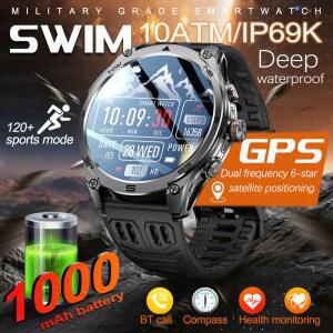 1.75''AMOLED 스크린 스마트 워치 남자 10ATM 방수 나침반 GPS Smartwatch 블루투스 통화 1000mAh 대형 배