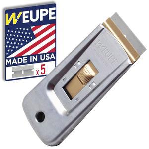 WEUPE 면도날 스크래퍼 도구(1개 세트) 창문 스크래퍼 유리 쿡탑 및 페인트 자동차 데칼 스티커 접착제 면도기 홀더(교체 가능한 싱글 엣지 블레이드 5개 포함)