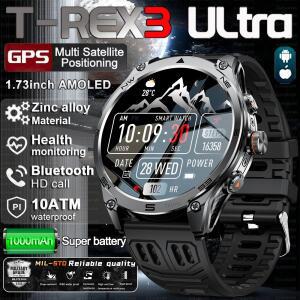 T-Rex 3 울트라 밀리터리 등급 1000mAh 배터리 스마트 워치 10ATM 방수 GPS 통화 AMOLED HD 남성용 100+ 스