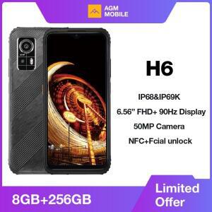 AGM H6 견고한 스마트폰 50MP 카메라, 8GB+256GB, 90Hz 6.56' FHD+ 디스플레이 방수/방진/충격 방지 - 내구
