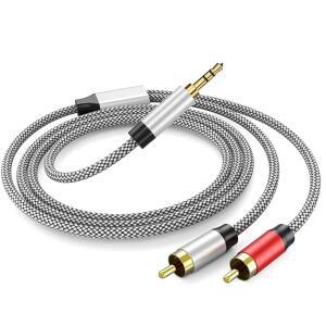 PPTVC 3.5mm ~ 2RCA 오디오 케이블 3피트, 보조 어댑터, 스테레오 스플리터 AUX, 스마트폰용 RCA Y 코드, 스피커, 태블릿, HDTV, MP3 플레이어