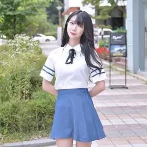 [교복몰]고품질 TBZ 교복몰 하늘하늘 데님 일본여고생 세라복 세트 (반팔) 세라복 교복 예쁜교복 스쿨룩 W