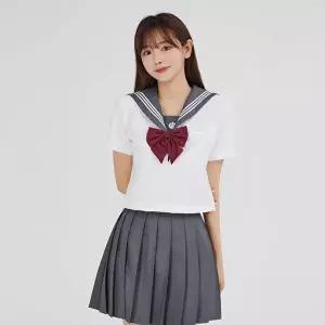 [교복몰]고품질 TBZ 교복몰 그레이 플리츠 세라복 세트 (반팔) 일본교복 세라복 여학생교복 스쿨룩 WFMERY