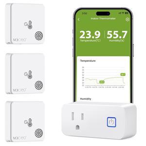 MCOREO WiFi 룸 온도계 습도계, 원격 이메일 앱 알림, 2년 데이터 내보내기, 배터리, 구독 없음, RV, 온실, 휴가용 홈, HVAC용 스마트 온도 센서 3가지