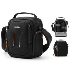 캐논 니콘용 Cwatcun Campact 카메라 가방 작은 슬링 케이스 소니 후지 카메라, 렌즈, DSLR SLR 미러리스, 어깨 코르스바디 가방, 여행 사진 방수 지갑, 블랙