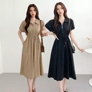 고품질 TBZ 레이스업 우아하고 러블리한 카라 셔츠형 하객룩 원피스 하객룩 소매밴딩원피스 WFMEU8Y