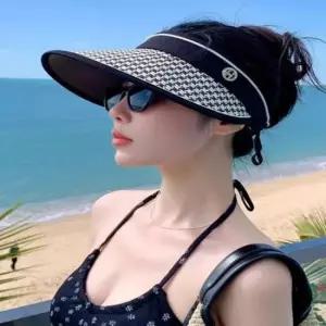 [패션소품] 여성 여름 하운드체크 썬캡 비치 바캉스 모자 선캡 햇빛가리개모자