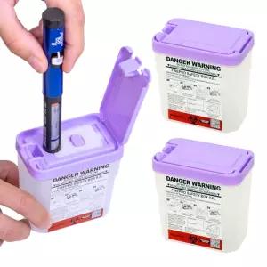 파인프로 0.2L 사이즈 휴대용 펜-니들 폐기 용기 [3팩] 관리 (0.2L 퍼플+클리어 3개)