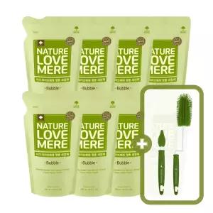 [4팩+4팩] 네이쳐러브메레 젖병세정제 거품 리필 500ml 4팩+4팩 + [GIFT] 실리콘 젖병솔 2증 세트 (네이쳐그린)