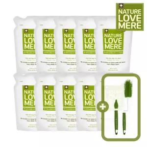 [5팩+5팩] 네이쳐러브메레 유아식기세정제 리필 500ml 5팩+5팩 + [GIFT] 실리콘 젖병솔 2종 세트 (네이쳐그린)